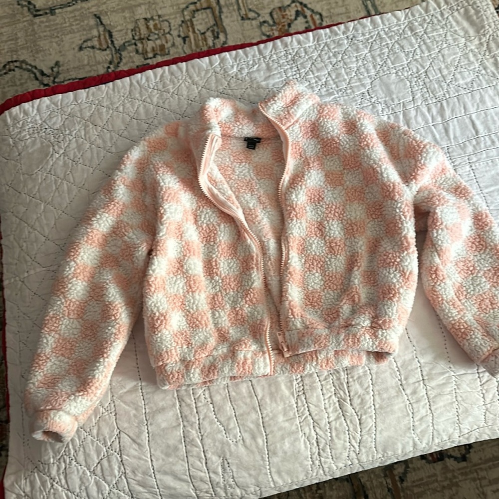 Girls soft jacket, Sherpa like, size 7/8 Art class gently used